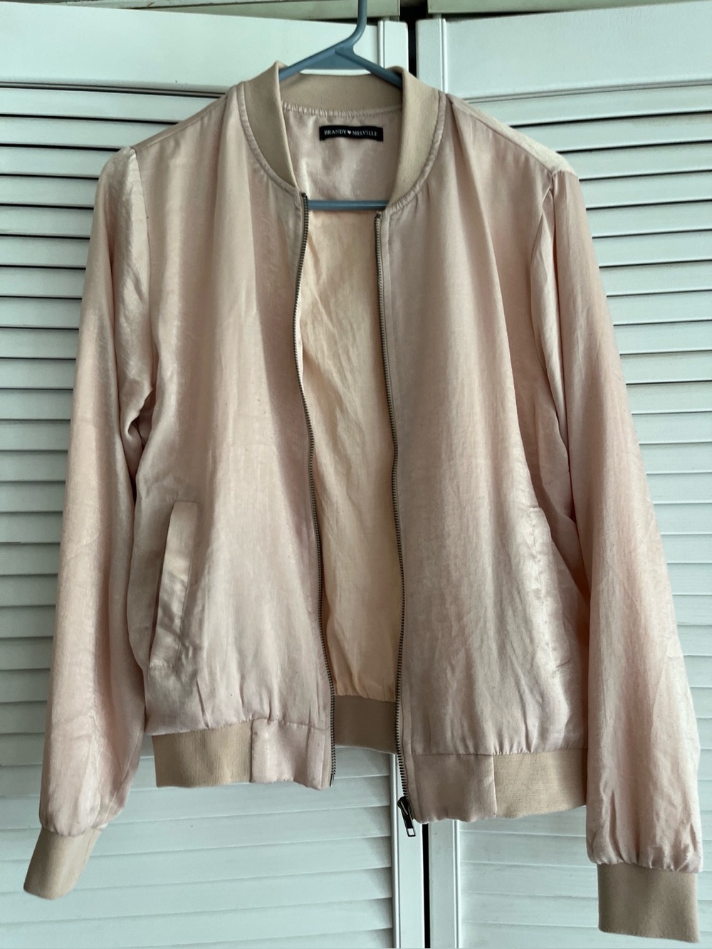 Brandy Melville Blush Pink Satin Bomber Jacket